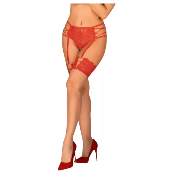 Obsessive - Lace Stockings (Red-Natural) - L/XL