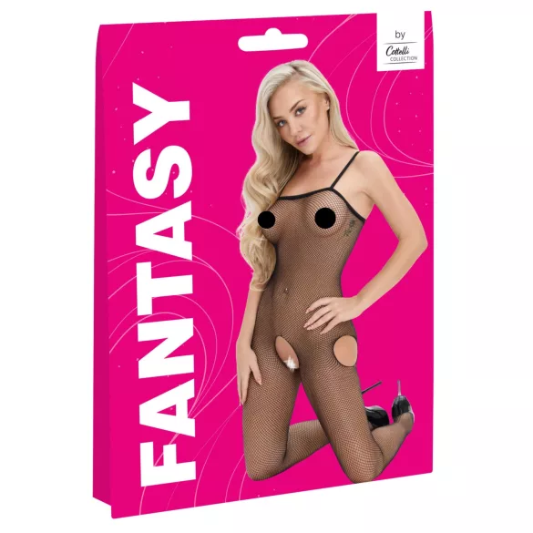 Cottelli Fantasy - black fishnet bodystocking with hip cut-outs and open crotch (S-L)