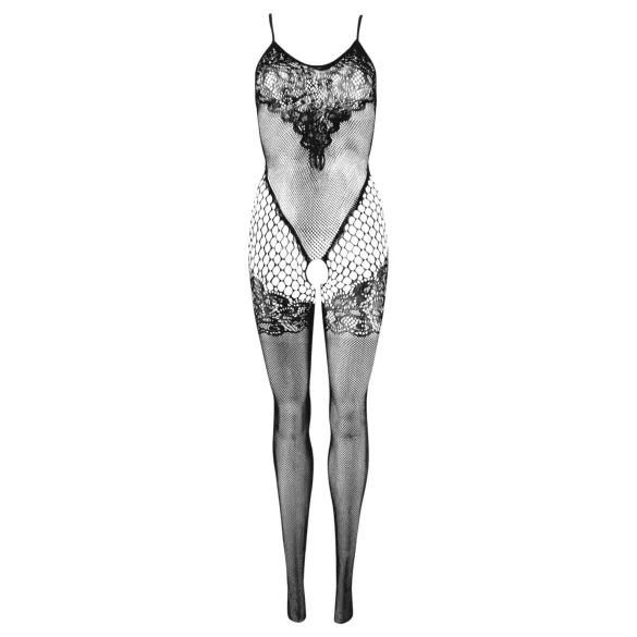 Cottelli Fantasy - black fishnet bodystocking with suspenders and open crotch (S-L)