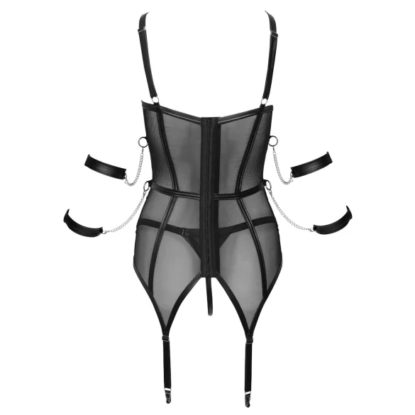 Cottelli Bondage - Strappy Top, Wrist Cuffs & Thong (Black) - M