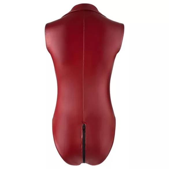 Cottelli Party - zip-up, sleeveless shiny bodysuit (red) - XL