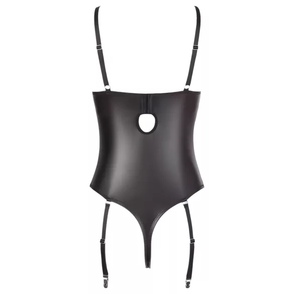 Abierta Fina - Sparkling Strap-Lace Open Bodysuit (Black)