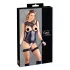 Cottelli Bondage - Shiny Open-Front Bodysuit & Cuffs (Black) - L