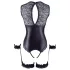 Cottelli Bondage - Shiny Open-Front Bodysuit & Cuffs (Black) - L