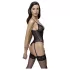 Cottelli - Lace Open-Back Black Bodysuit with Garter - M
