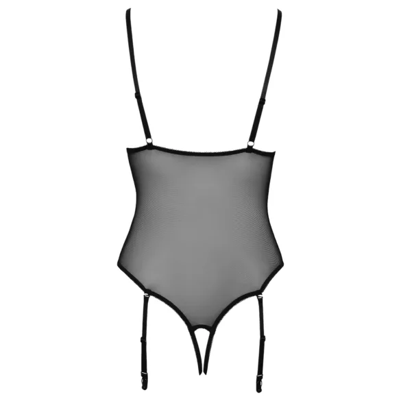 Cottelli - Lace Open-Back Black Bodysuit with Garter - M