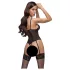 Cottelli - Lace Open-Back Black Bodysuit with Garter - XL