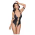 Cottelli Bondage - Shiny Black Open-Front Ringed Bodysuit - XL