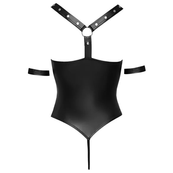 Cottelli Bondage - Shiny Black Open-Front Ringed Bodysuit - XL