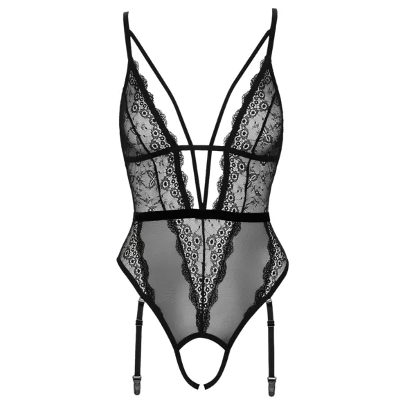 Cottelli - Open Strappy Bodysuit with Garter (Black) - XL