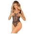 Obsessive B336 - transparent, open black fishnet bodysuit (S-L)