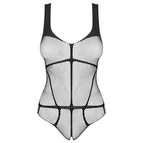 Obsessive B336 - transparent, open black fishnet bodysuit (S-L)