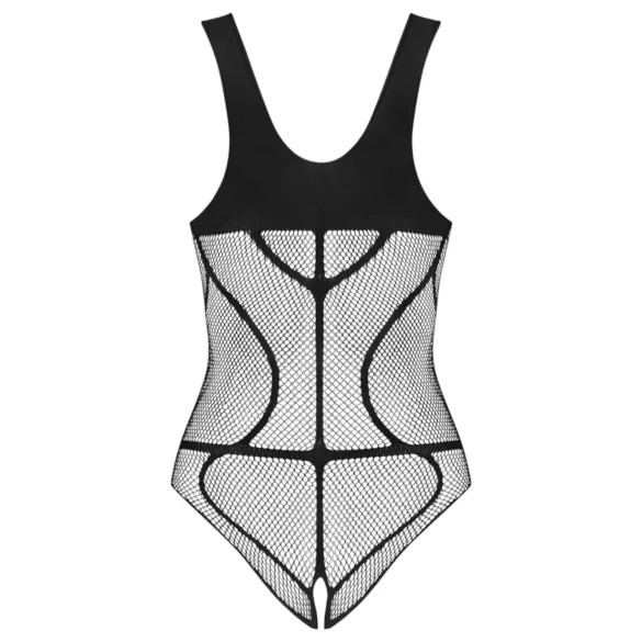 Obsessive B336 - transparent, open black fishnet bodysuit (S-L)
