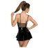 Noir - Black Patent Dress with Mesh Insets - XL