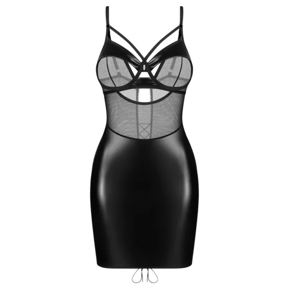 Obsessive Dominna - Shiny Sheer Panel Dominatrix Dress (Black)