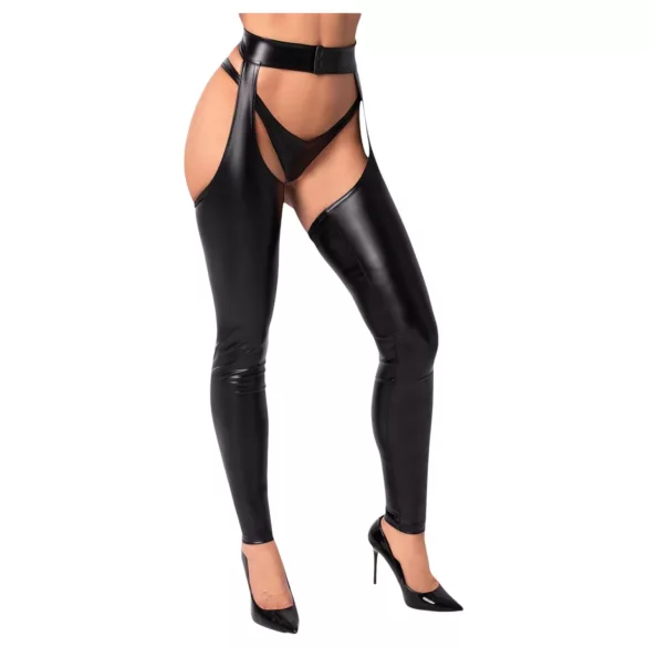 Noir - Glossy Tights - Chaps Style (Black) - L