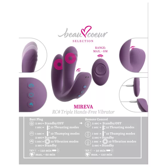 Beau Coeur Mireva - Triple Arm Remote-Controlled Vibrator (Purple)