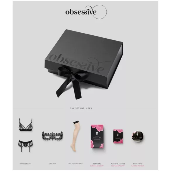 Obsessive Wonderia - Lingerie Gift Box Set - 6 Pieces (Black)