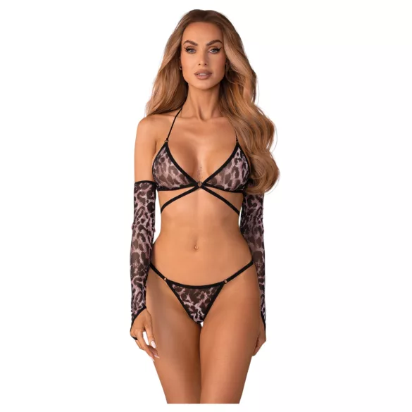 Obsessive Addia - leopard‑print fishnet set - L/XL