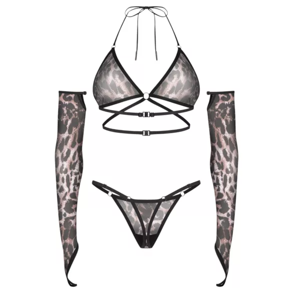 Obsessive Addia - leopard‑print fishnet set - L/XL