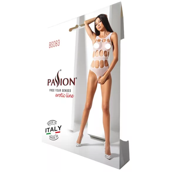 Passion BS083 - perforated, open, white bodysuit (S-L)