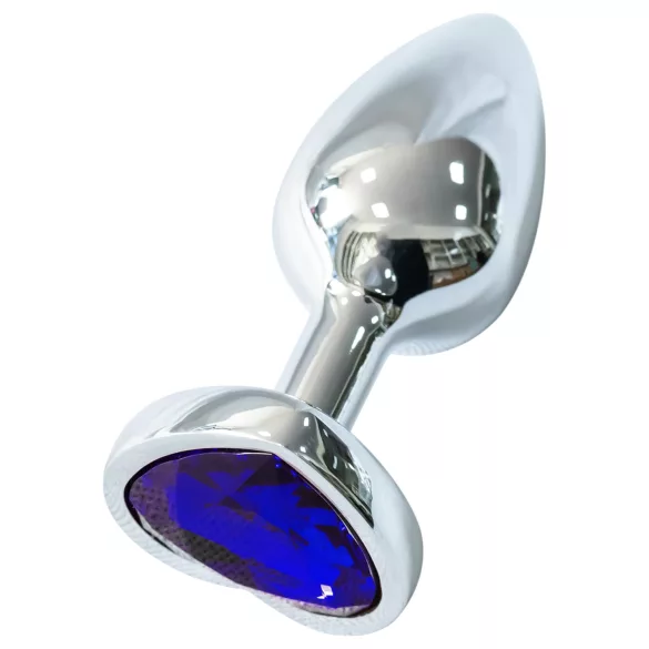Sunfo - metal anal plug with heart-shaped dark purple gem (silver)
