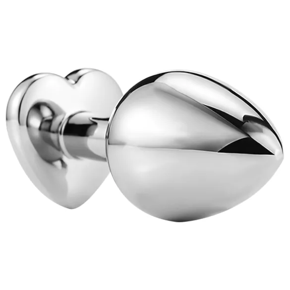 Sunfo - metal anal plug with heart-shaped dark purple gem (silver)