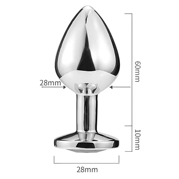 Sunfo - metal anal plug with heart-shaped dark purple gem (silver)