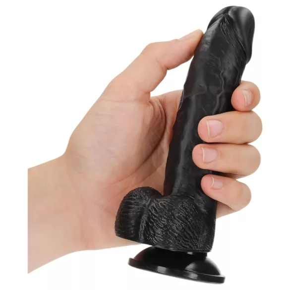 RealRock - suction cup dildo with balls - 15.5 cm (black)