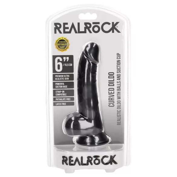 RealRock - suction cup dildo with balls - 15.5 cm (black)