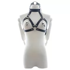 Latetobed - Black Bondage Harness with Gag and Nipple Clamps