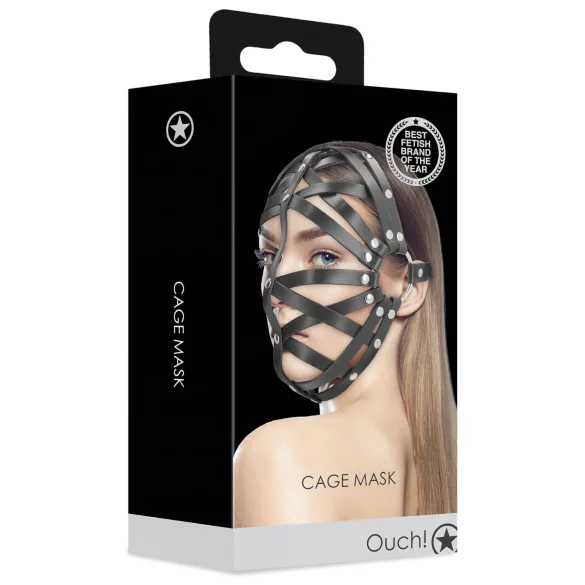Ouch! - Faux Leather Cage Mask (Black)