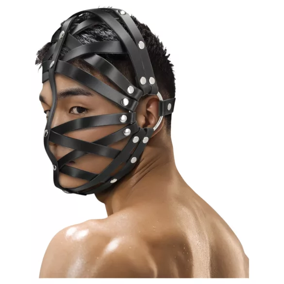 Ouch! - Faux Leather Cage Mask (Black)
