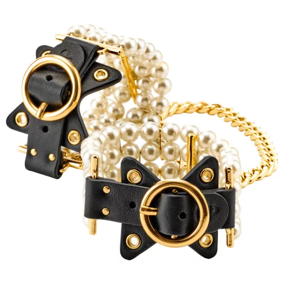 Allure - Pearl Beaded Black Wrist Cuffs