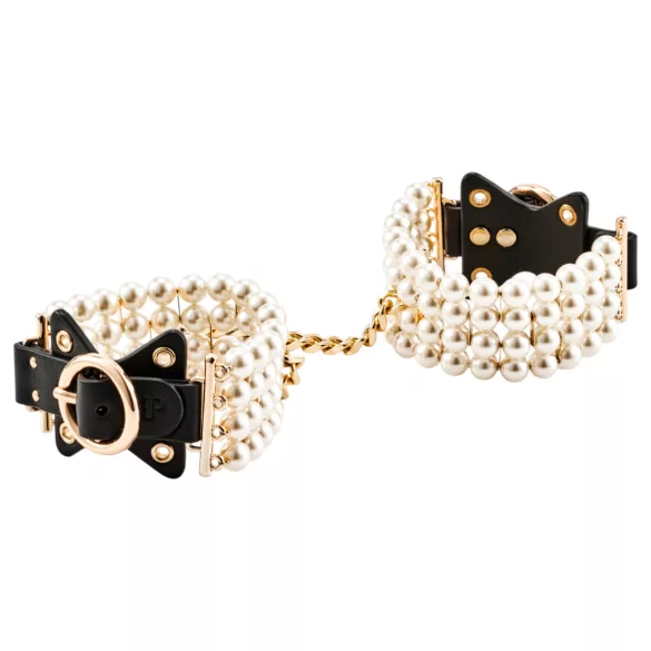 Allure - Pearl Beaded Black Wrist Cuffs