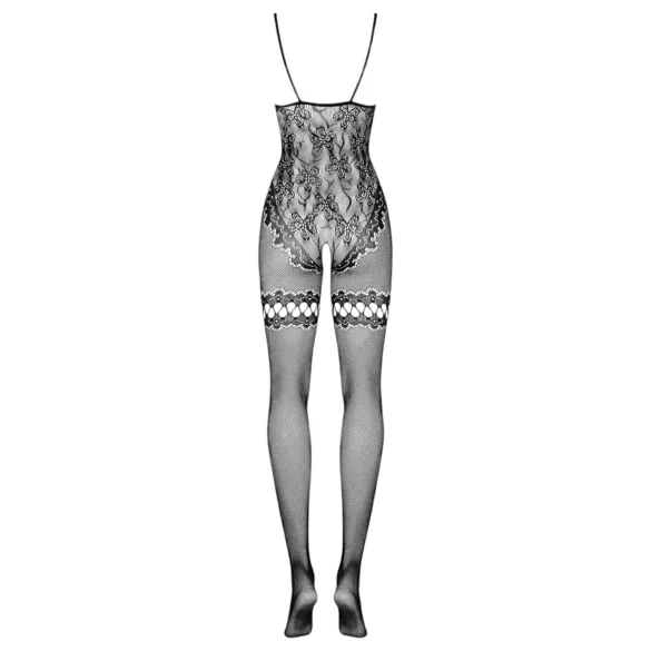 Obsessive F213 - floral, mesh, black bodystocking (S-L)