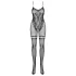 Obsessive F213 - floral, mesh, black bodystocking (S-L)