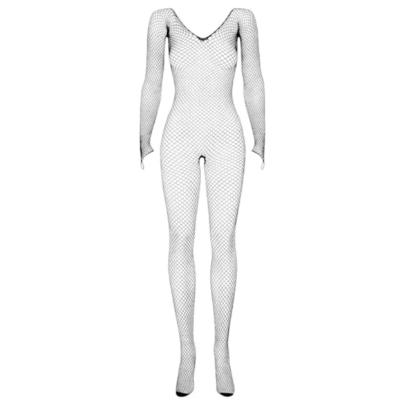 Obsessive N109 - long-sleeved, open black fishnet catsuit (S-L)