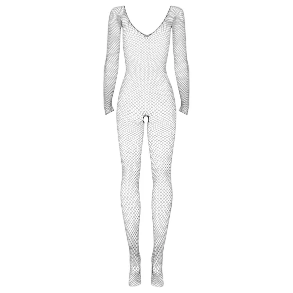 Obsessive N109 - long-sleeved, open black fishnet catsuit (S-L)