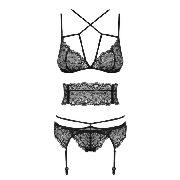 Obsessive Frivolla - Spicy Lace Lingerie Set (Black)