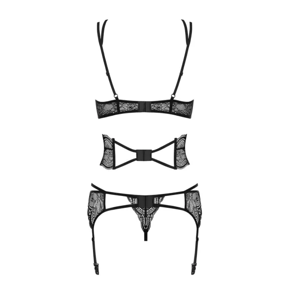 Obsessive Frivolla - Spicy Lace Lingerie Set (Black) - L/XL