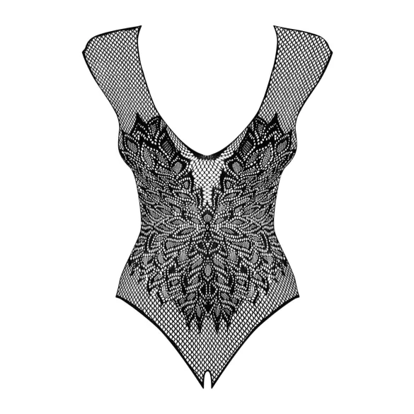Obsessive B112 – Angel Wing Open-Back Fishnet Bodysuit (Black) - XL/XXL
