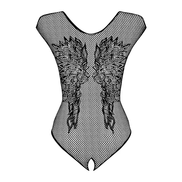Obsessive B112 – Angel Wing Open-Back Fishnet Bodysuit (Black) - XL/XXL